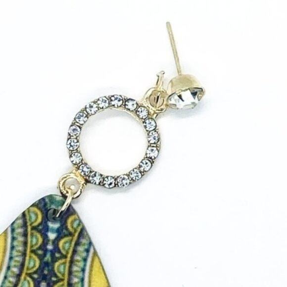 NWT Gold-Tone Rhinestone Painted Wood Dangle Earrings - Picture 5 of 6